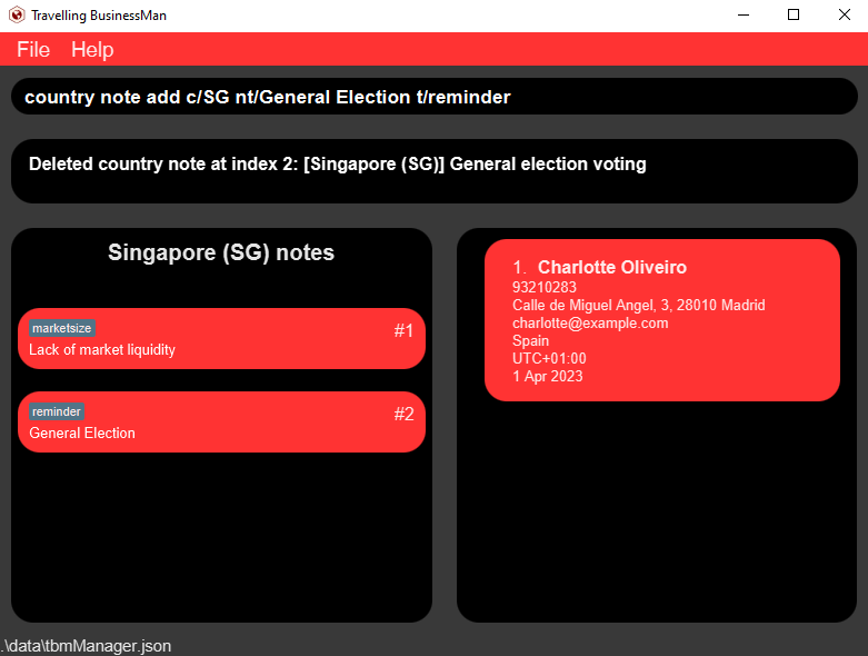 After adding a country note to Singapore