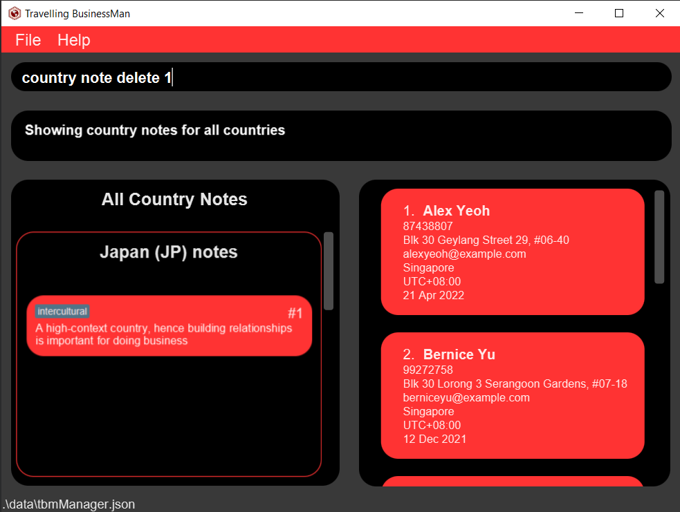 Before issuing the country note delete command